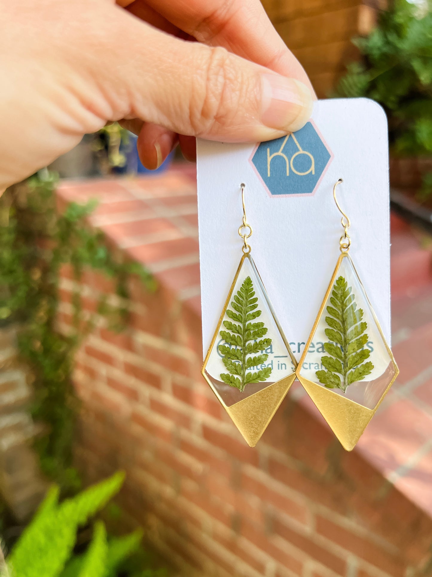 Pressed Fern Geo Earrings