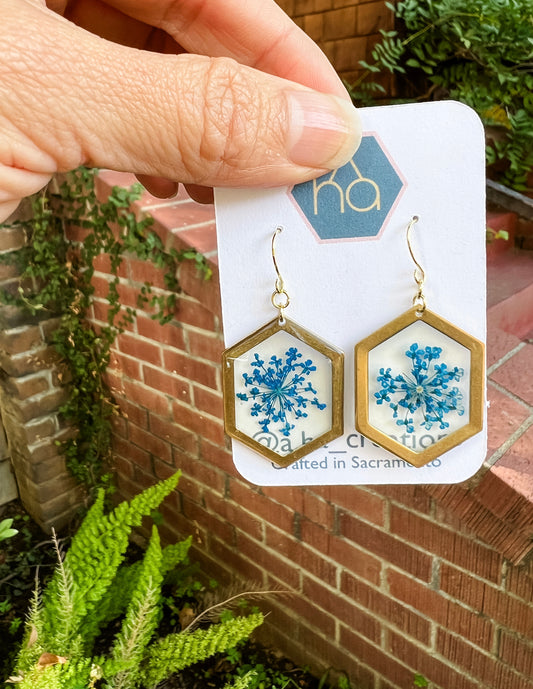 Queen Anne’s Lace Hex Dangles - Blue