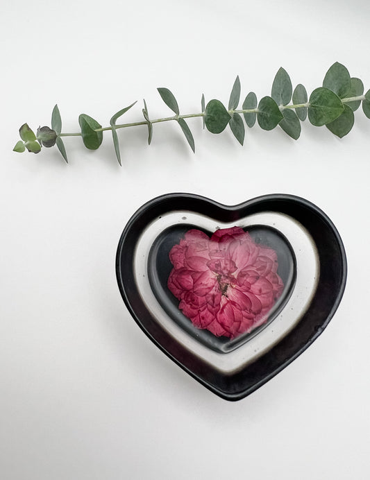 Heart Shaped Trinket Tray with Pressed Rose