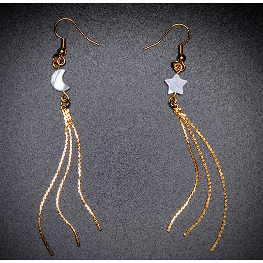 Mother-of-Pearl Celestial Tassel Earrings