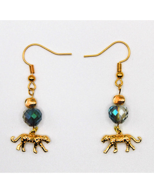 Leopard + Iridescent Crystal Bead Earrings